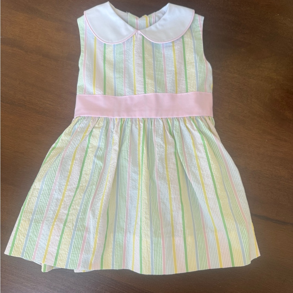 The Beaufort Bonnet Company Pastel Striped Dress with Pink Waistband